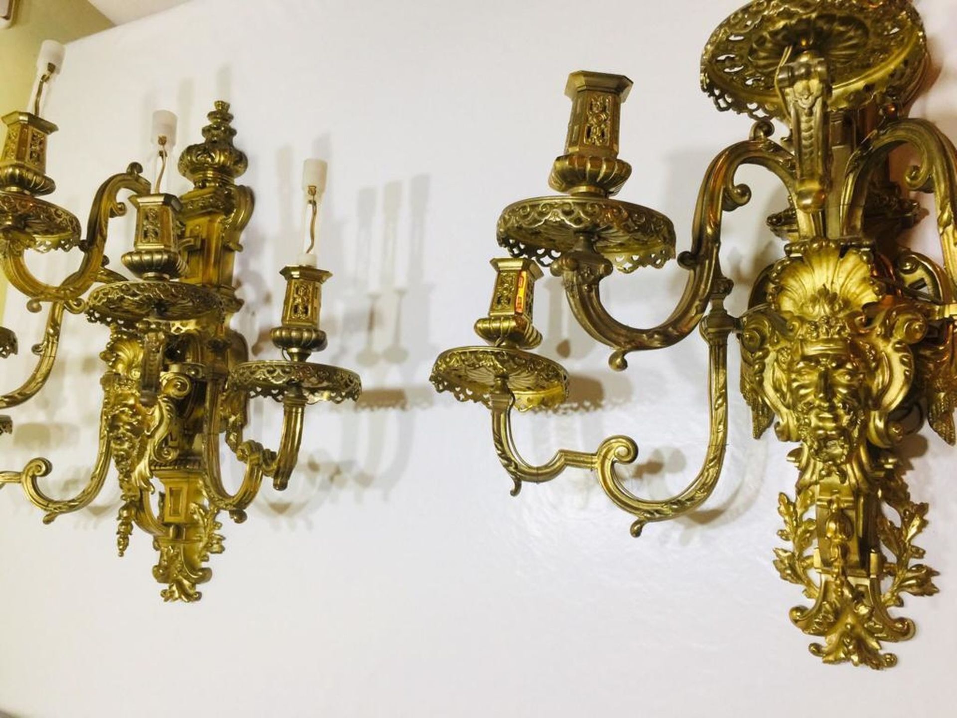 Exceptional Massive Pair of Gilt Bronze Regency Style Wall Appliques , French 19th century