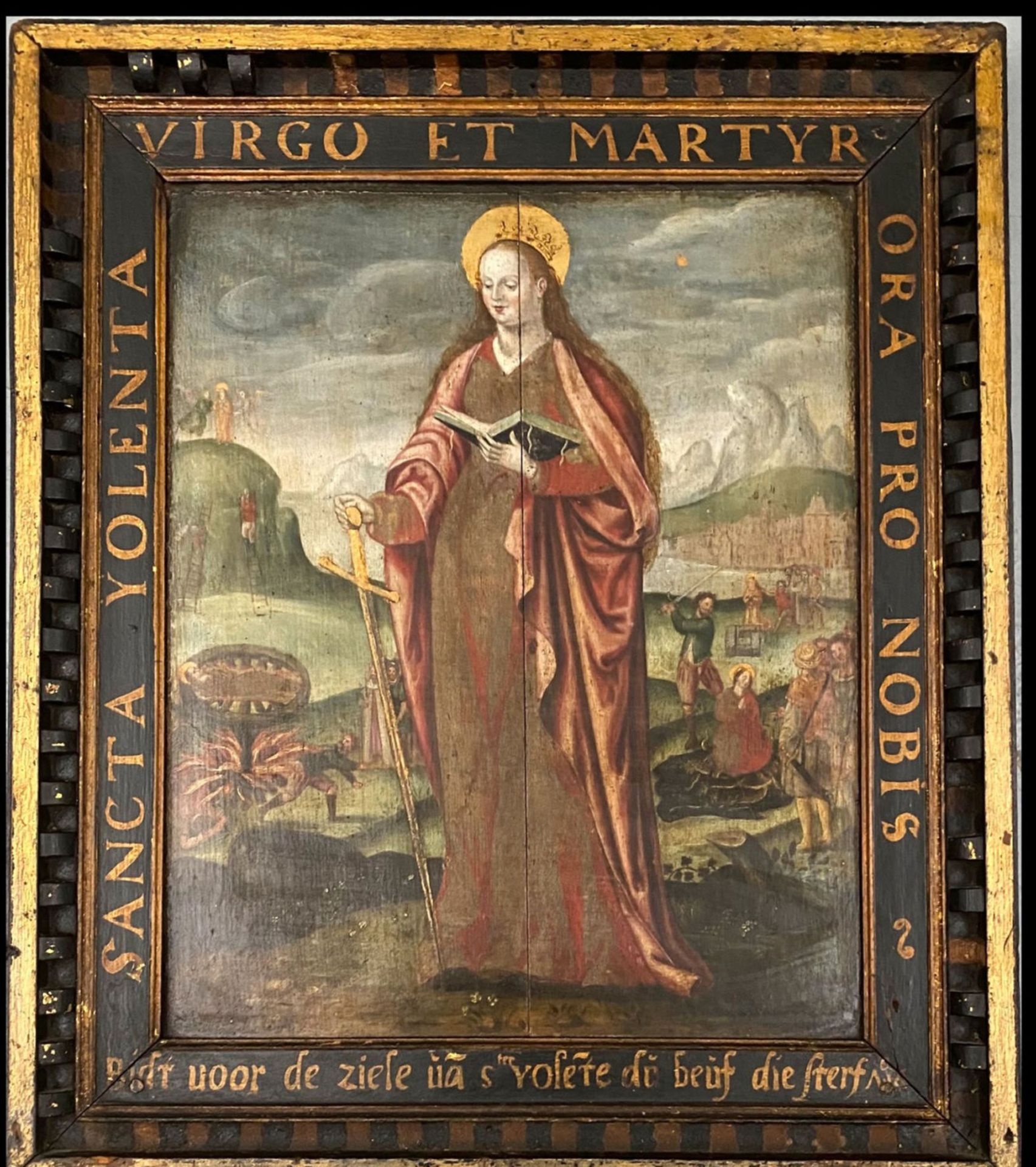 Important oil on panel. Hispano Flemish School. Sainte Yolanda. Century XVI