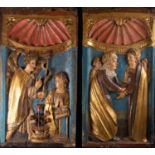 Important couple of Reliefs representing The Annunciation and the Visitation, 16th century New Spani