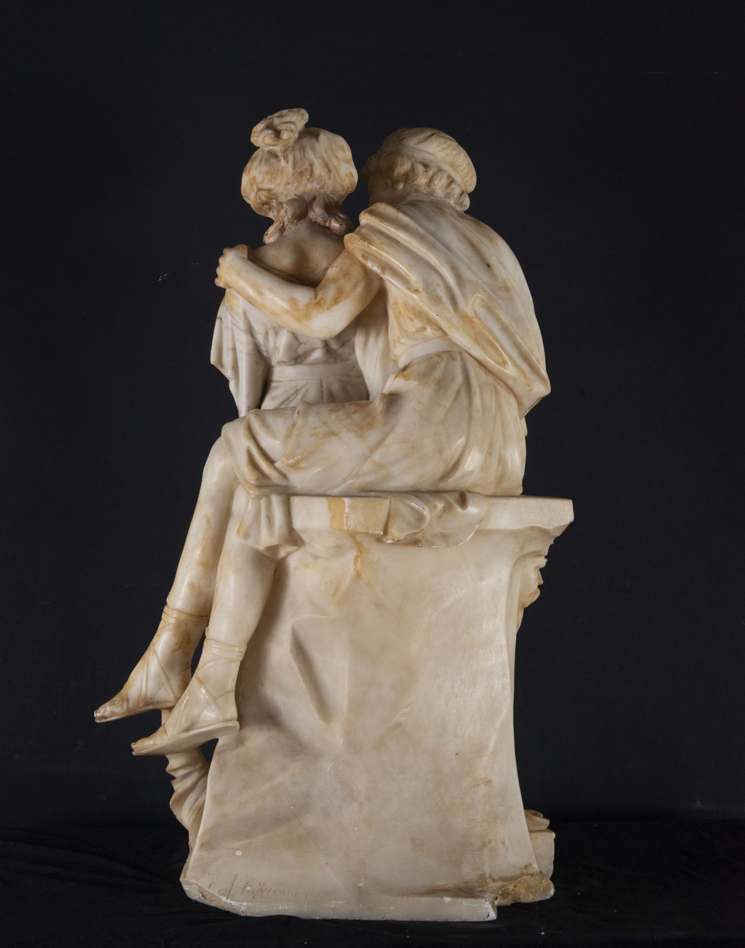 Important Great Couple of Lovers in Alabaster, Adolfo Cipriani, Italy (1880 - 1930), 19th century It - Image 4 of 4
