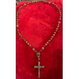 Rare large Portuguese colonial Rosary in Coconut and fine silver filgree, 18th century Goa