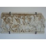 Roman-style marble relief representing a hunting scene, following classic models, Italy, 20th centur