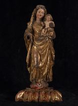 Virgen del Sombrero with Child God in Arms, Hispano Flemish school of the 16th century, Burgos or Pa