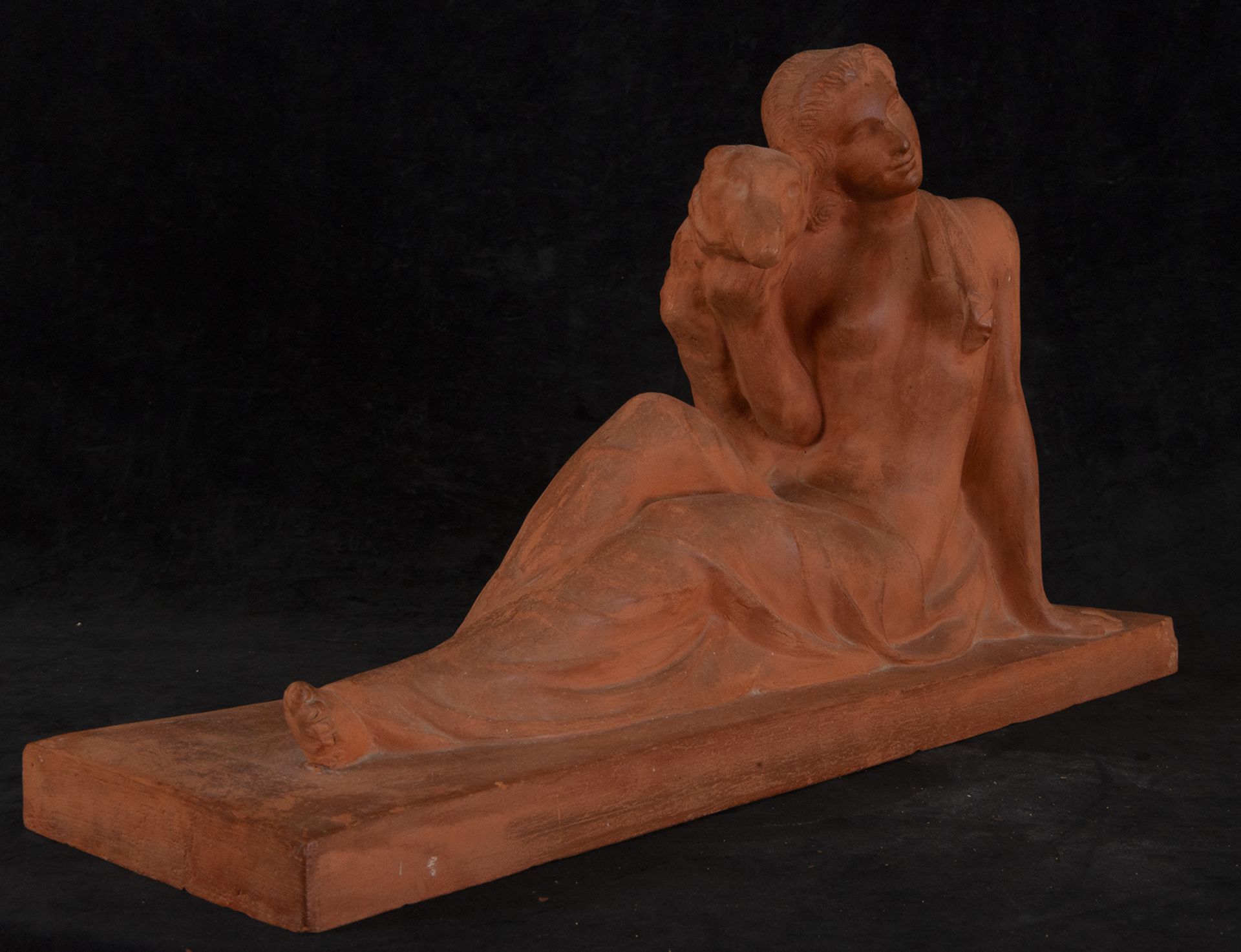 Academicist style reclining lady with dog, French school from the first half of the 20th century, si - Image 2 of 3