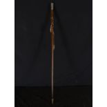 Spanish Elizabethan Mayor's Cane, mid-19th century, embossed sterling silver handle with vine leaf m