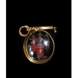 Exquisite double-sided Italian hanging reliquary medallion mounted in high purity 20k gold, Italian