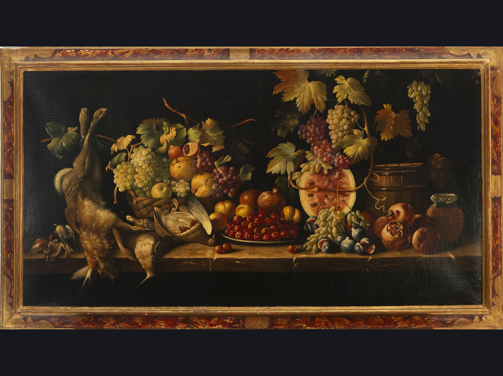 Large Italian Still Life of Fruits and Game from the 18th century, oil on canvas