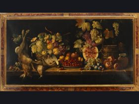 Large Italian Still Life of Fruits and Game from the 18th century, oil on canvas
