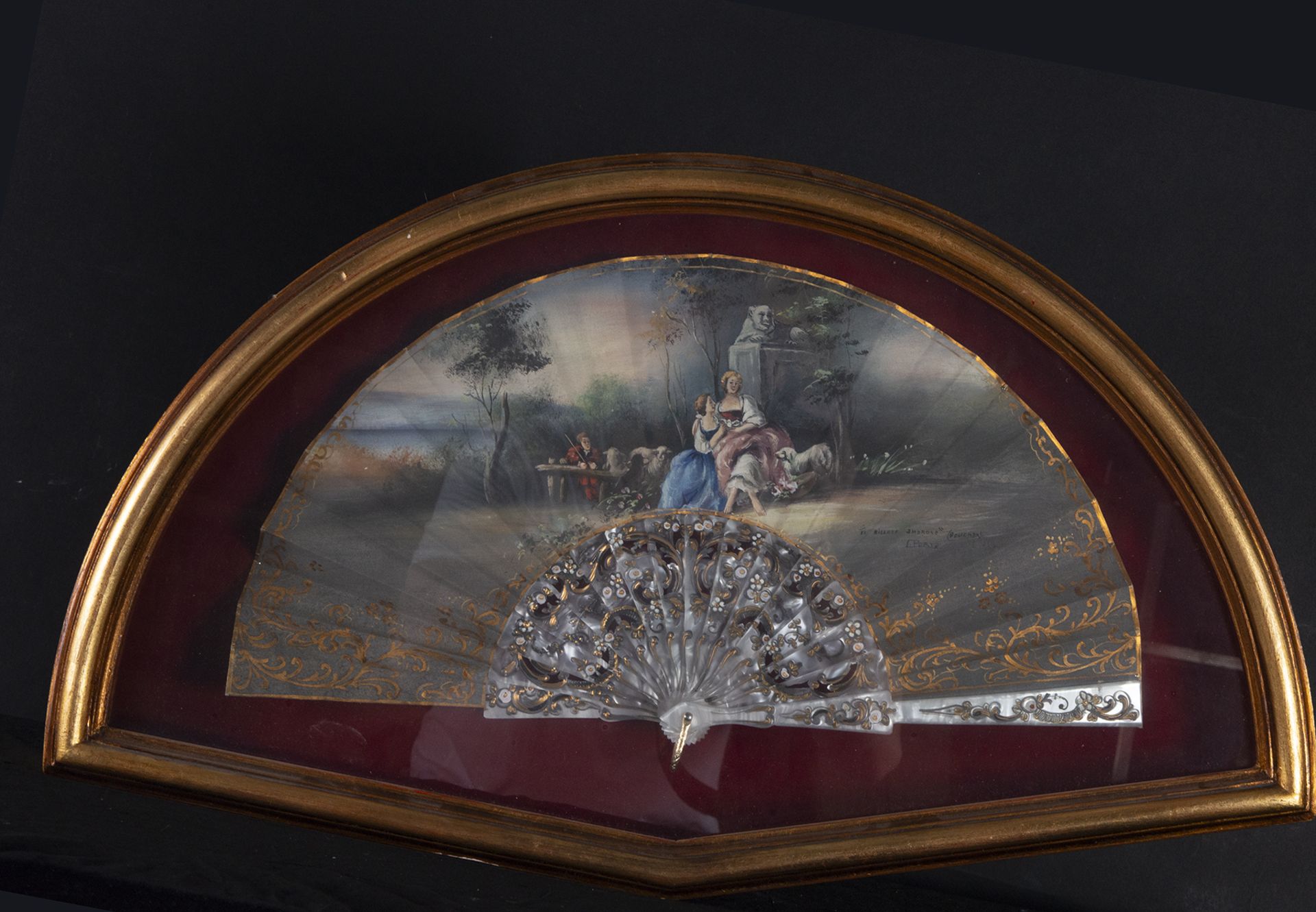 Elizabethan Fan with Gallant Scene Representing the Amorous Bill by François Boucher, 18th century