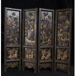 Elegant Chinese screen with court scenes in relief, 19th century