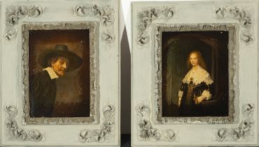 Pair of Portraits of a Dutch Lady and Gentleman, following models of the Flemish Baroque of Antwerp,