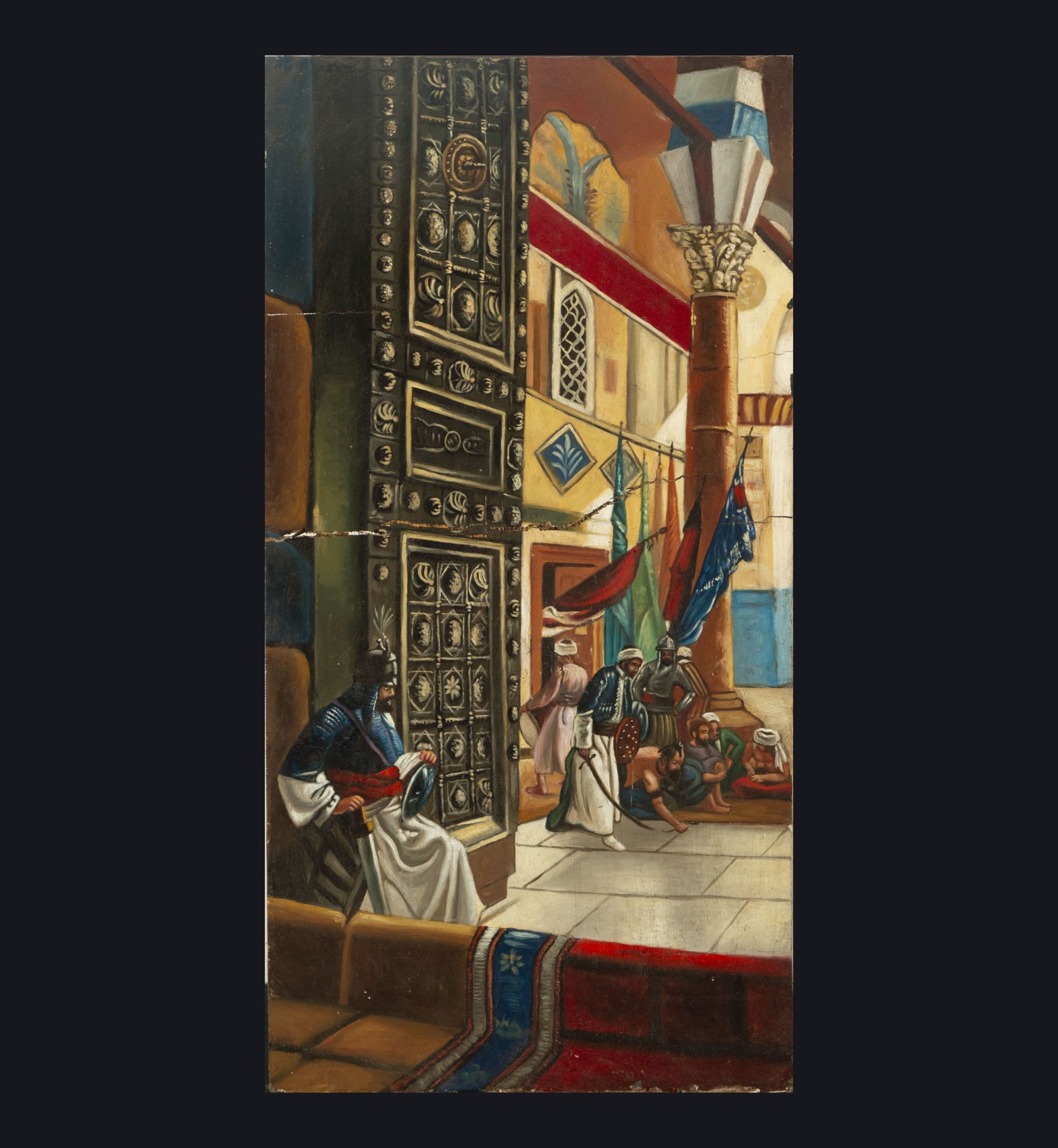 Pair of Orientalist scenes from the Souk and Interior of the Orientalist Palace, oil on panel, signe - Image 2 of 5