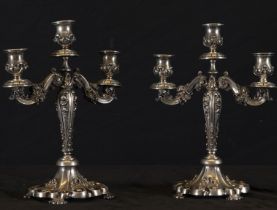 Important pair of French Candelabras in Sterling Silver with Rockery decoration and floral motifs, 1