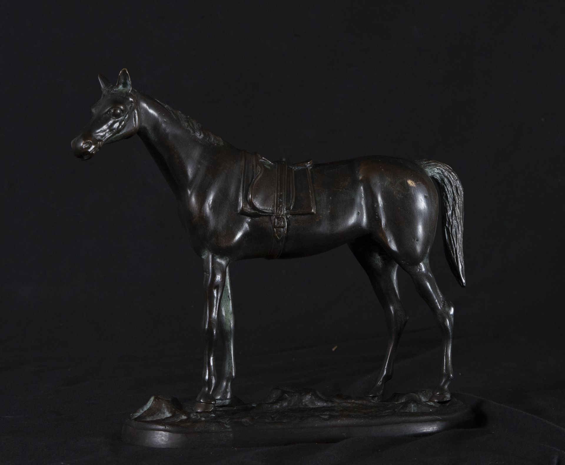 Patinated bronze racing horse, 19th century