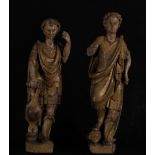 Pair of Roman soldiers in carved wood, Navarra or French Romanist school of the 16th century
