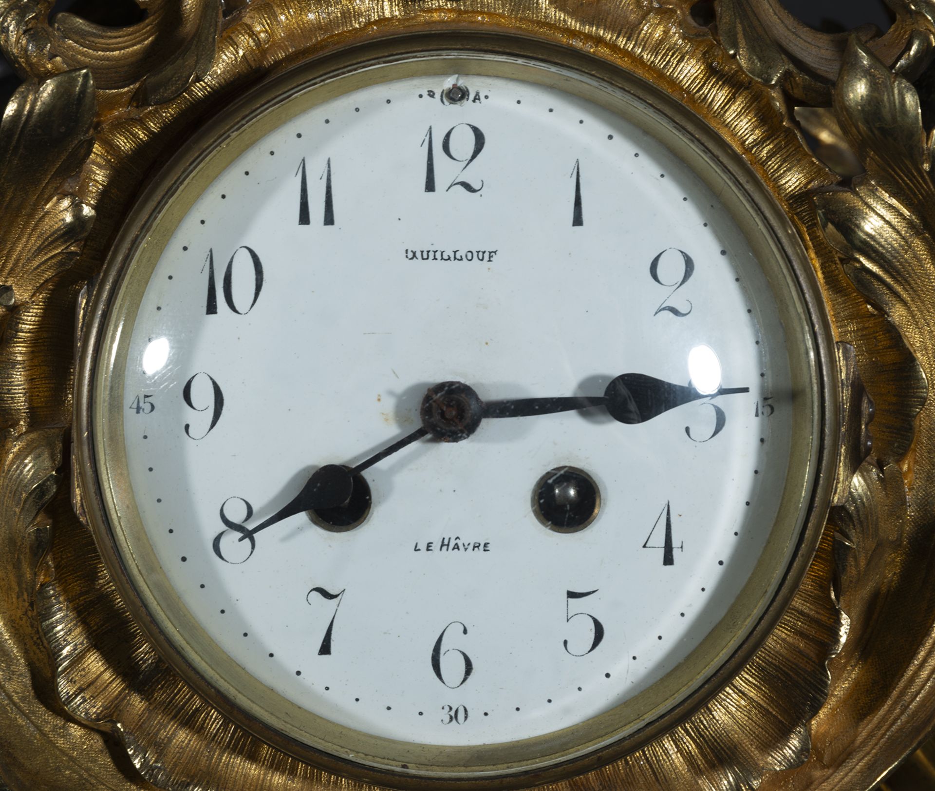Very large Regency style Table Clock with garrison of Guardian Angels, in gilt and blued bronze, 19t - Image 6 of 8