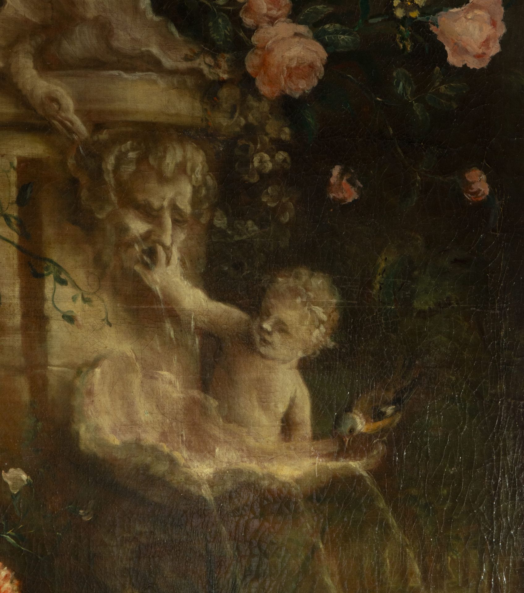 Oil on canvas depicting bucolic scene in garden with fountain, 18th century Italian school - Image 2 of 5