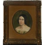 Portrait in oval frame of Young Lady, 19th century, signed Esquivel