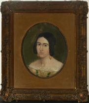 Portrait in oval frame of Young Lady, 19th century, signed Esquivel