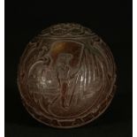 Cocoa Cup in Carved Coconut with Planter Engraving, 18th Century Dutch or American Colonial