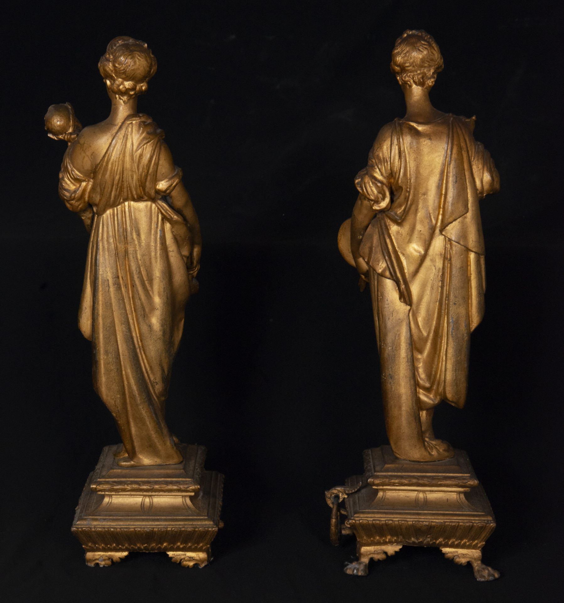 Pair of sculptures in gold calamine representing Allegories of the Arts, French school of the 19th c - Image 3 of 4