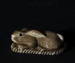 Japanese Netsuke on Mammoth Tusk (Mammuthus primigenius) representing Rabbit, 19th century Japanese