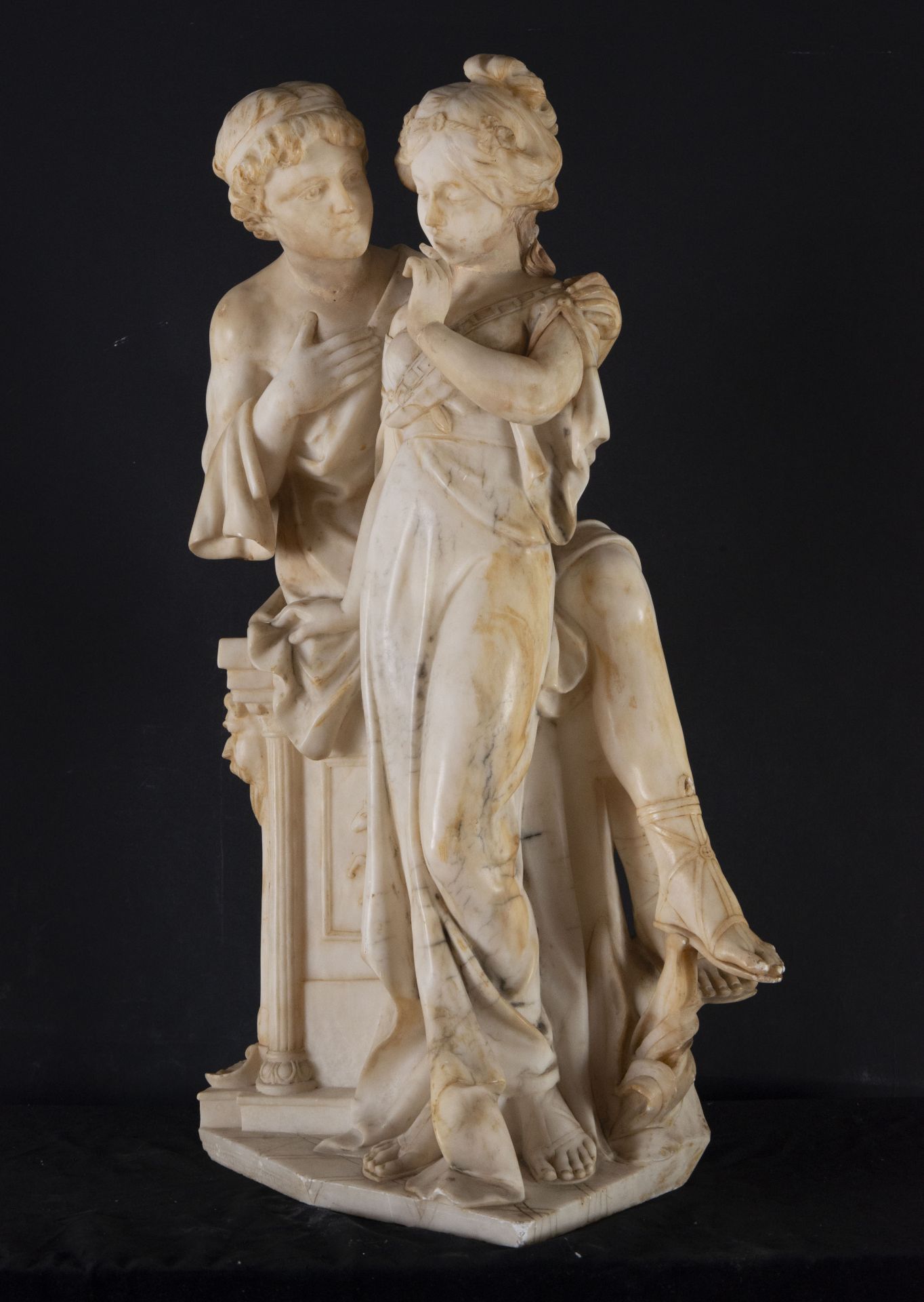 Important Great Couple of Lovers in Alabaster, Adolfo Cipriani, Italy (1880 - 1930), 19th century It - Image 2 of 4