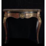 Louis XV style Boulle French ebonized wood game table in tortoiseshell, mother of pearl and brass, 1