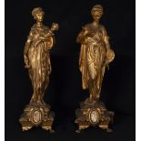 Pair of sculptures in gold calamine representing Allegories of the Arts, French school of the 19th c