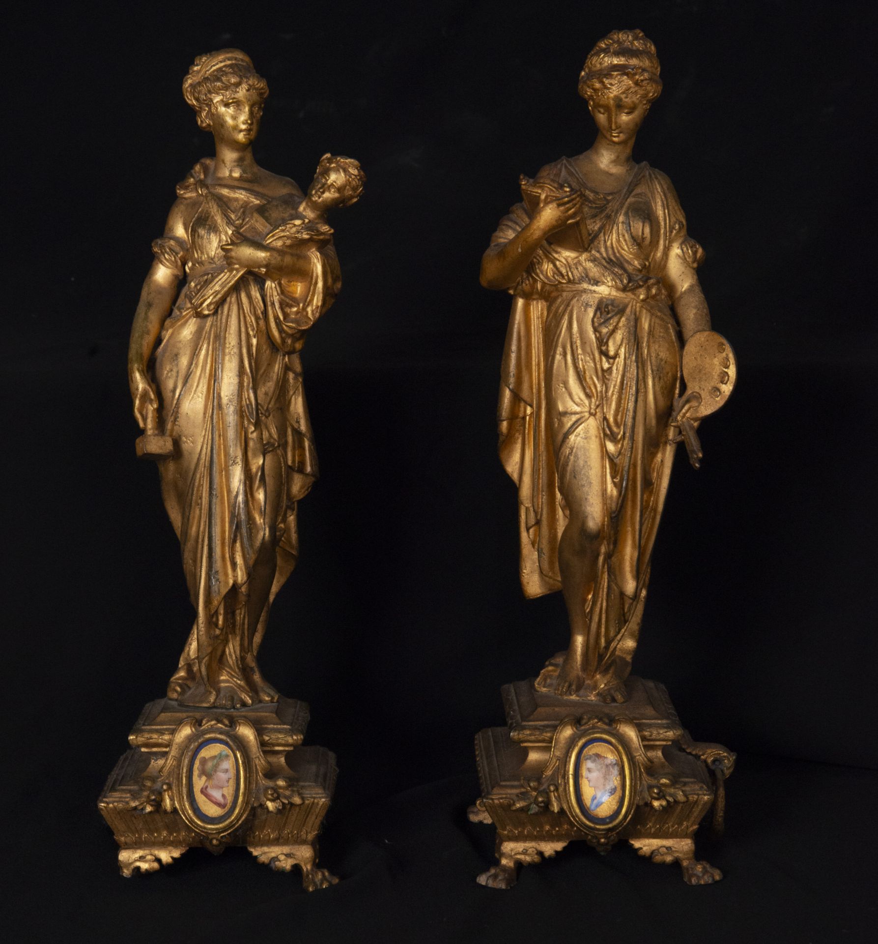 Pair of sculptures in gold calamine representing Allegories of the Arts, French school of the 19th c