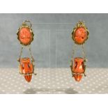 Spanish earrings with cameos and Mediterranean Coral amphorae mounted in 18k gold