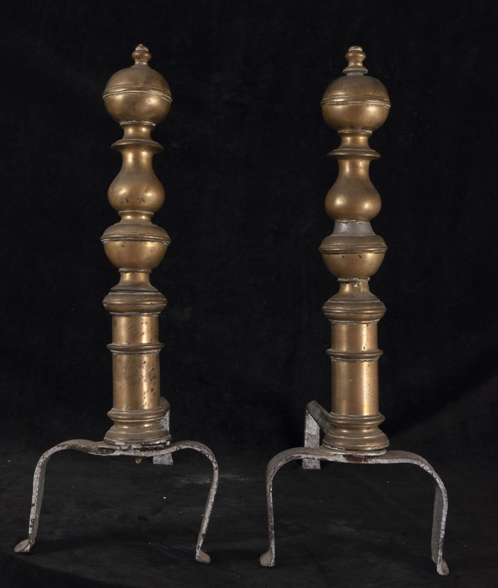 Pair of Important Portuguese or Spanish Andirons for fireplace in late bronze style - Plateresque tr