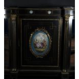 Important Napoleon III entredos sideboard in ebonized wood and Sèvres porcelain plates with hand-gla