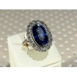 Art Deco Ring in 18k yellow and white gold - Oval cut London Topaz - 20 old cut Diamonds - Inner mea
