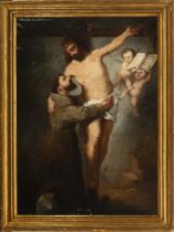 Saint Francis Embracing Christ on the Cross, follower of Murillo, 18th century Spanish school, in th