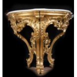 Louis XV hallway console in gilt wood and white marble top, 18th century