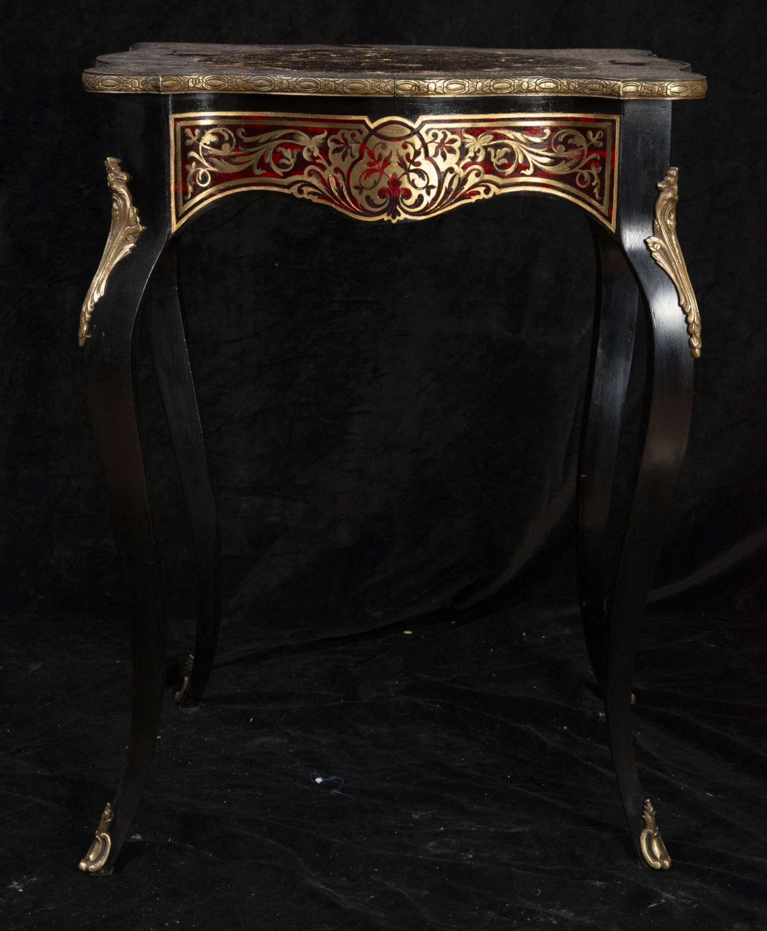 Louis XV style Boulle French ebonized wood side table in tortoiseshell, mother of pearl and brass, 1 - Image 3 of 3