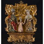 Holy Family in polychrome and gilded wood carving group, 17th century Portuguese school