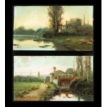 Pair of panels of river landscapes, signed, 20th century