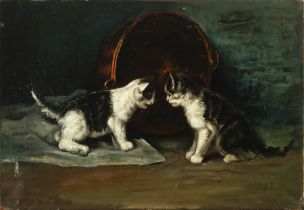 Pair of Cats, signed (readable), French or Italian school of the late 19th century - early 20th cent