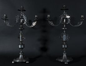 Elegant Pair of Candelabras in Spanish Sterling Silver, contrast 925, silversmith's marks, Granada,