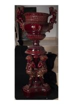 Large French Planter in red glazed and polychrome stoneware in the Art Nouveau style, around 1900, l