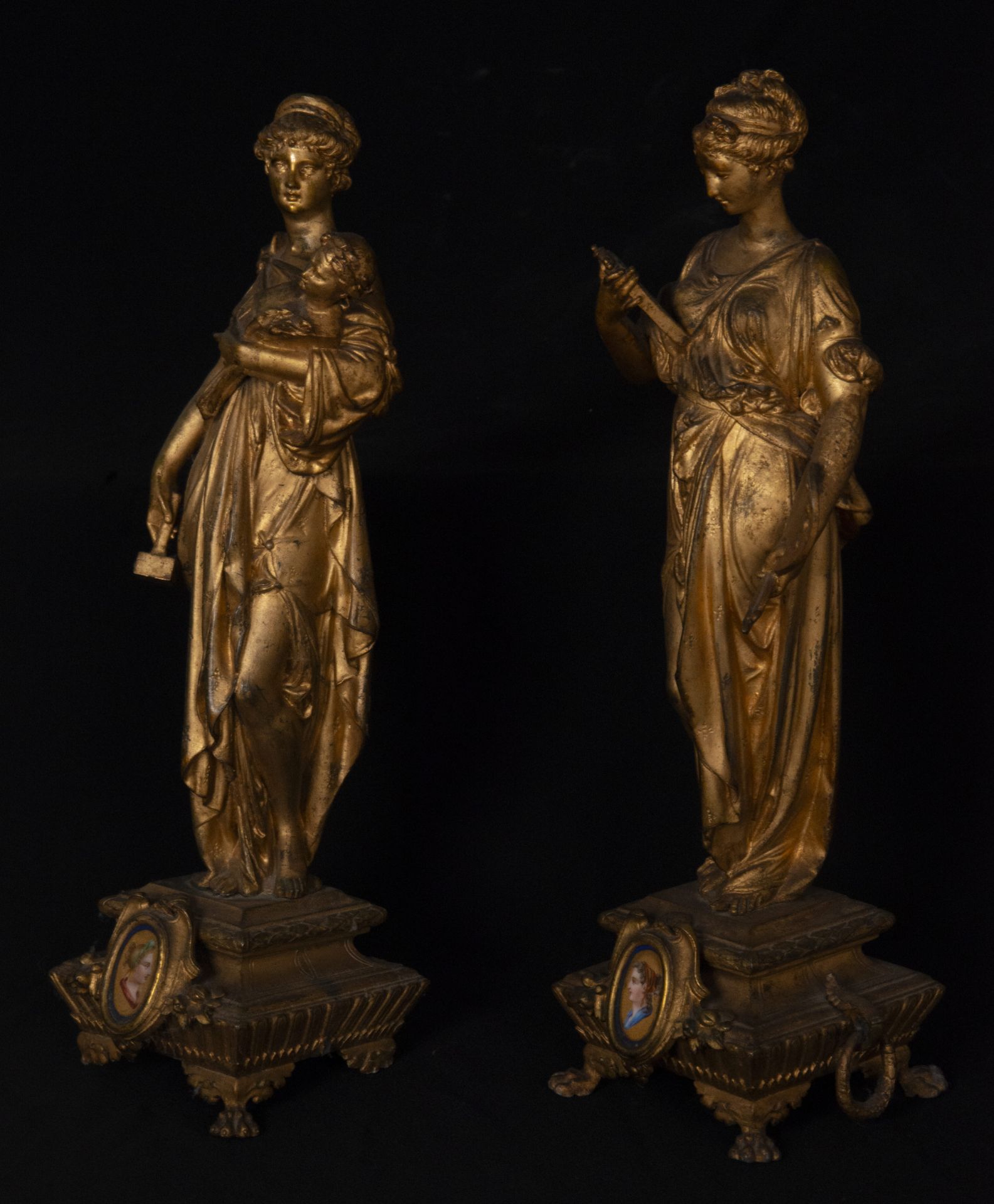 Pair of sculptures in gold calamine representing Allegories of the Arts, French school of the 19th c - Image 4 of 4