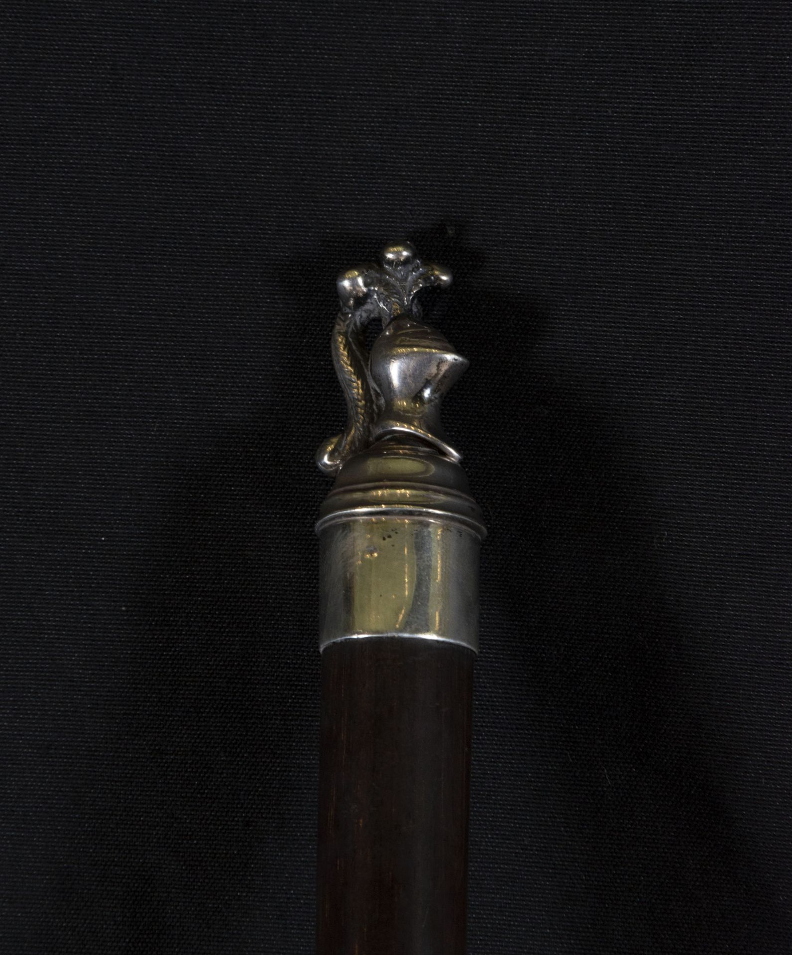 Victorian walking stick in rosewood wood and silver handle with a knight's helmet motif, 19th centur - Bild 2 aus 4