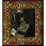 Saint Francis of Assisi receiving the Stigmata, 17th century Italian school, with period frame