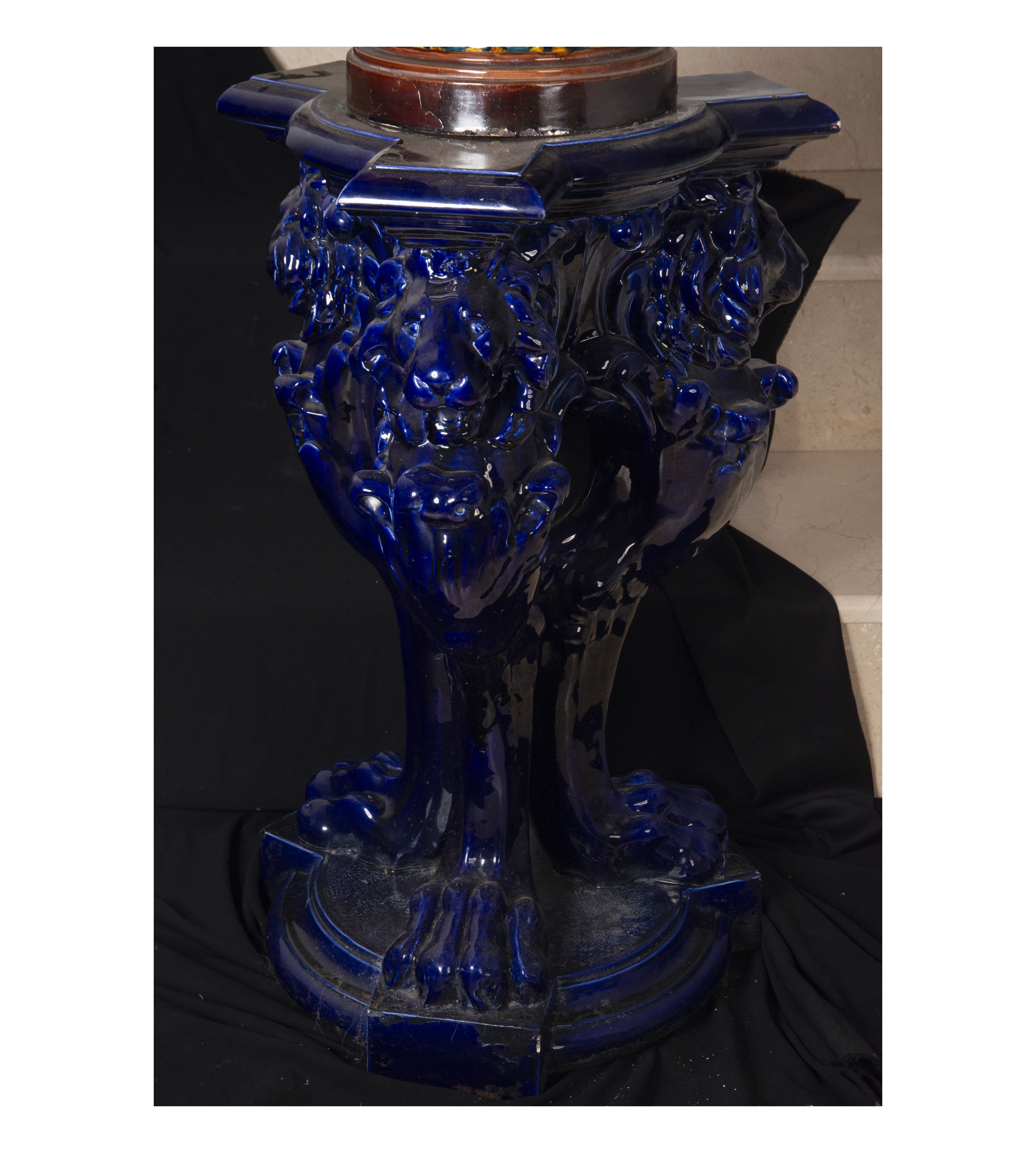 Large French Planter in cobalt blue glazed and polychrome stoneware in the Art Nouveau style, around - Image 6 of 6