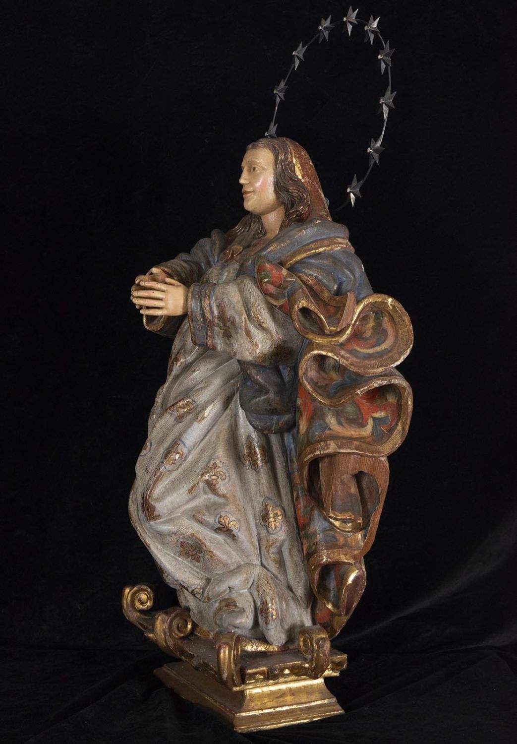 Large Portuguese Baroque Immaculate Virgin with Crown in silver, 18th century Portuguese school - Image 2 of 3