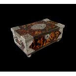 Exquisite Dutch colonial "Sirih" Tea Box in tortoiseshell and embossed silver, Batavia, Indonesia, 1