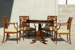 Elegant set of Table with Four Chairs in solid Mahogany palm in Gustavian style, 19th - 20th century