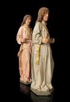 Large Pair of Gothic Choir Angels in polychromed wood, 15th century, South Germany, possibly Cologne